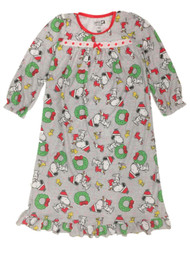 Peanuts Girls Gray & Pink Dot Snoopy Wreath Flannel Christmas Nightgown
