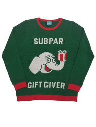 Womens Subpar Gift Giver Elephant Christmas Long Sleeve Knit Ugly Sweater