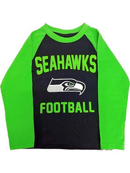 Boys Seattle Seahawks Blue & Green Long Sleeve Tee Shirt Football NFL T-Shirt XS