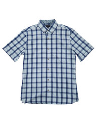 Mens True Navy Plaid Slim Fit Never Tuck Button-Down Shirt S 14-14.5