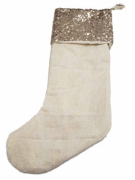 Beige & Gold Metallic Sequin Sparkle Christmas Holiday Gift Present Stocking