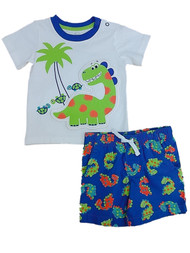 Infant Boys White Turtle & Dinosaur T-Shirt & Blue Shorts Set Outfit 0/3m