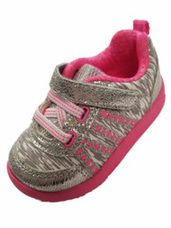 Infant Girls Gray & Pink Sparkle Zebra Print Tennis Shoes Baby Sneakers 3