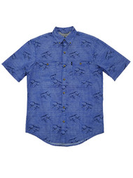 G.H. Bass & Co. Mens Blue & White Fish Print Short Sleeve Button-Down Shirt S