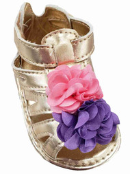 Infant Girls Gold Strappy Sandals Pink Purple Flowers Summer Baby Shoes