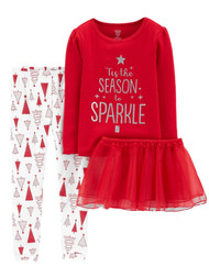 Carters Infant Toddler Girls Tis The Season To Sparkle Tutu Holiday Pajamas
