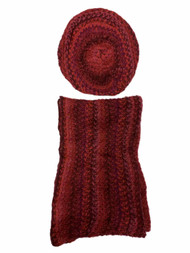 Bongo Womens Pink & Red Knit Baret & Scarf Set