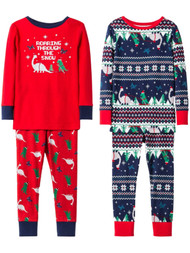 Infant & Toddler Boys Red & Blue Cotton Dinosaur Christmas 4pc Pajama Set