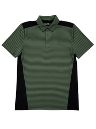 MSX By Michael Strahan Mens Green Black Stripe Performance Jersey Polo Shirt