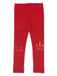 Girls Red & Gold Unicorn Cat Holiday Ankle Length Leggings Stretch Pants
