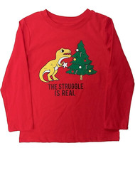 Toddler Boys Red T-Rex Struggle is Real Dinosaur Long Sleeve Christmas Shirt