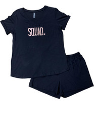 Ambrielle Womens Lightweight Black Squad Pajamas T-Shirt & Shorts Set