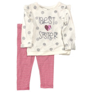 Carters Infant Girls White Polka Dot Best Sister Top & Pink Striped Leggings