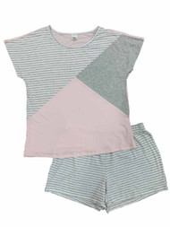 Liz Claiborne Womens 2PC Grey & Pink Short Sleeve & Shorts Pajama Set