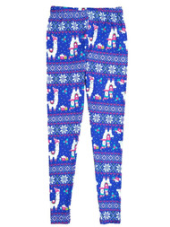 Junior Womens Blue Llama & Snowflake Stretch Fit Christmas Holiday Leggings