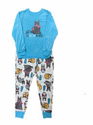 Nite Gear Womens Blue Fleece Let's Hibearnate Bear Owl Fox Pajamas Sleep Set