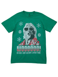WWE Mens Green Rick Flair Woo! Merry Christmas Holiday T-Shirt