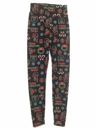Junior Womens Black Christmas Snowman Faux Fur Lined Holiday Leggings