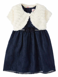 Infant & Toddler Girls Navy Blue Floral Lace Holiday Dress & Fur Shrug