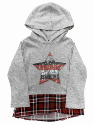 Infant & Toddler Girls Grey & Red Plaid Peplum Top Sequin Star Hoodie Shirt