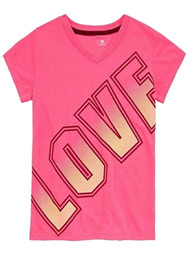Xersion Girls Neon Pink & Orange Love Athletic Short Sleeve V-Neck T-Shirt L(14)