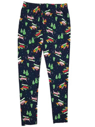 Junior Womens Blue Sled Wiener Dog Dachshund Christmas Holiday Leggings