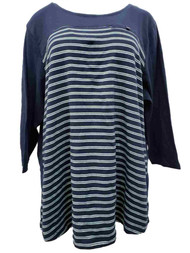 Plus Size Womens Navy Blue & Aqua Striped Dressy Shirt Top 2X