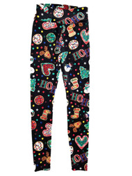 Junior Womens Black Velour Snowman Reindeer Christmas Holiday Leggings