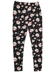 Junior Womens Black Santa Claus Stretch Fit Christmas Holiday Leggings