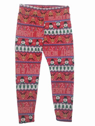 Junior Womens Red Christmas Snowman & Deer Faux Fur Line Holiday Leggings