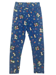 Junior Womens Blue Penguin Faux Fur Lined Christmas Holiday Leggings