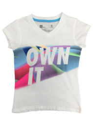 Xersion Girls White Own It V-Neck Short Sleeve Athletic Sports T-Shirt
