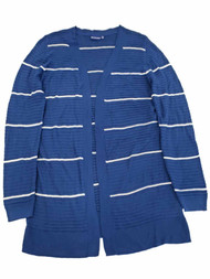 Womens Navy Blue Open Front Striped Cardigan Drapey Cotton Sweater Shirt Top M