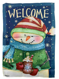 Blue & Green Welcome Snowman Holiday Decorative Garden Suede Flag 18 x 12.5 In