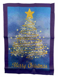 Gold Christmas Tree Blue Holiday Decorative Garden Suede Flag 18 x 12.5 Inch