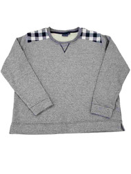 Womens Blue & White Checkered Trim Long Sleeve Sweatshirt Shirt Top L