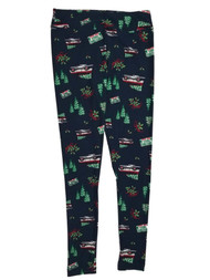 Womens Blue Christmas Trees Holiday Leggings Pants
