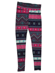 Junior Womens Blue & Pink Polar Bear Snowflake Christmas Holiday Leggings