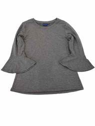 Womens Charcoal Grey Gray Ruffled Sleeve Dressy Shirt Top T-shirt