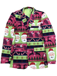 Mens Pink Santa Claus Reindeer Holiday Christmas Suit Blazer & Tie