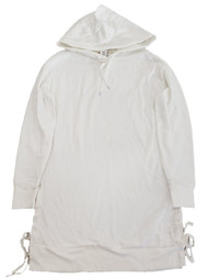 Womens White Long Hoodie Tunic Lace Up Sides Long Sleeve Sweatshirt Shirt Top S