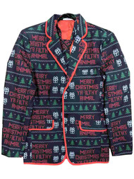 Mens Black Merry Christmas Filfthy Animal Holiday Suit Blazer & Tie