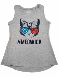 Girls Red Blue Kitty Cat Meowica Meow Sequin Patriotic Tank Top T-Shirt