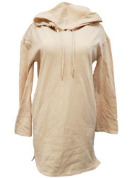 Womens Ivory Beige Long Hoodie Tunic Long Sleeve Sweatshirt Shirt Top