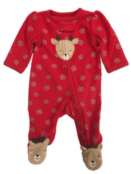 Carters Infant Girls Red Fleece Reindeer Snowflake Holiday Sleeper Pajamas