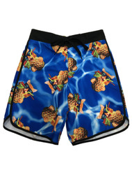 Mens Bioworld Blue Pineapple Drink Kitty Cat Swim Board Shorts Trunks