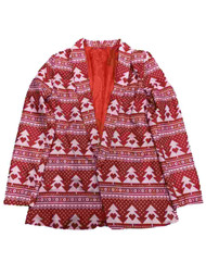 Womens Red Heart Tree Christmas Holiday Suit Blazer Multi-color Light Up