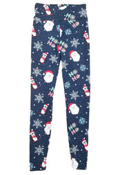 Junior Womens Blue Hoho Penguin & Santa Faux Fur Lined Holiday Leggings