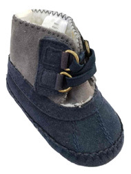 Infant Baby Boys Navy Blue & Grey Lined Slip-On Boots Booties Baby Kids Shoes