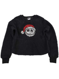 Disney Junior Womens Black Santa Jack Sequin Semi Cropped Sherpa Sweatshirt